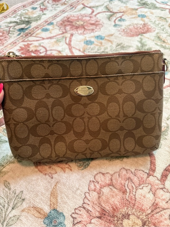 Coach Handbags - Coach Brown Signature Canvas Clutch with Gold Accent